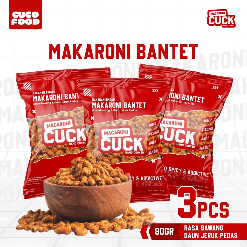 

Macaroni Cuck Makaroni Bantet Pedas Daun Jeruk 3 pcs x 80gr Kemasan Reguler Cemilan Pedas Daun Jeruk