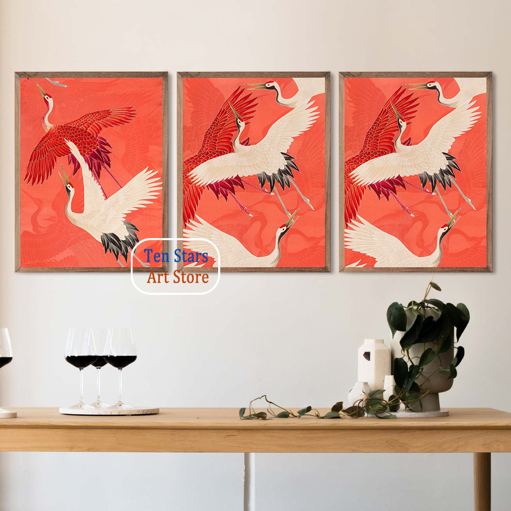 

Vintage Japanese Crane Bird Illustration Art Apanese Crane Art Bird Chinoiserie Poster Canvas Painting Wall Pictures Home Decor