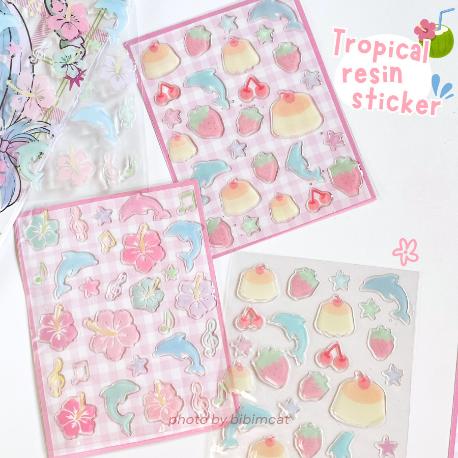 

Tropical Resin Deco Sticker Lucu Summer Stiker Bunga Dolphin Timbul
