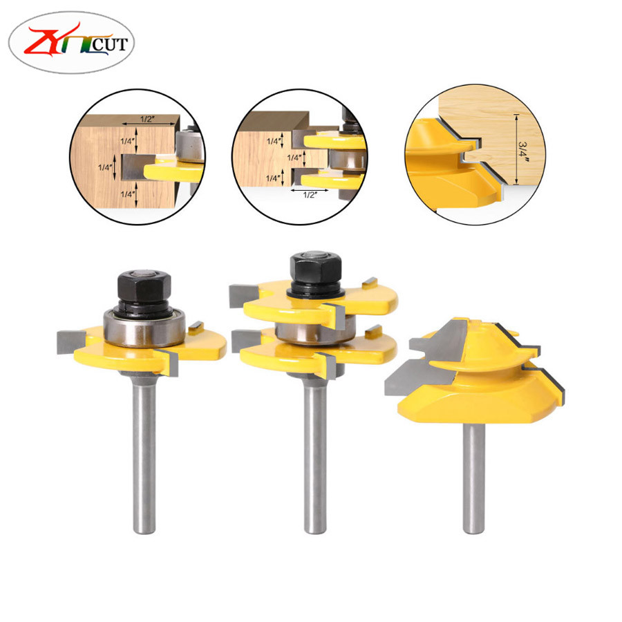 

3Pcs/set 6mm shank Tenon Type Combine Knife 45 degree tenon joint cutter,Wood floor Trapezoid board splicing knife