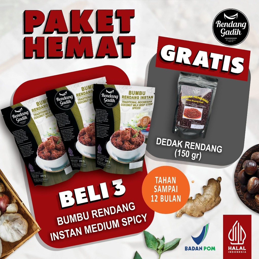 

Rendang Gadih - Paket 3 pcs Bumbu Rendang Instan @ 250 g