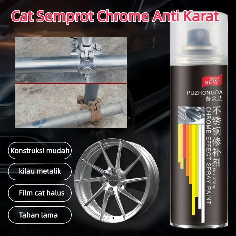 Cat Semprot Chrome 360ML – Anti Karat, Warna Chrome & Stainless, Metallic Spray untuk Mobil & Velg