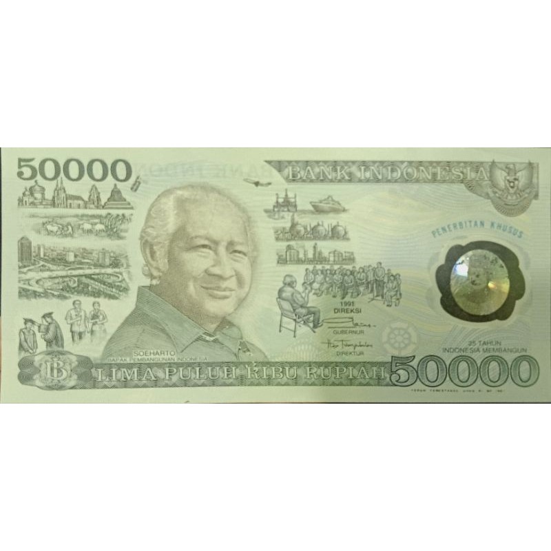 063 barang antik uang soeharto suharto 50000 polimer polymer plastik original istime