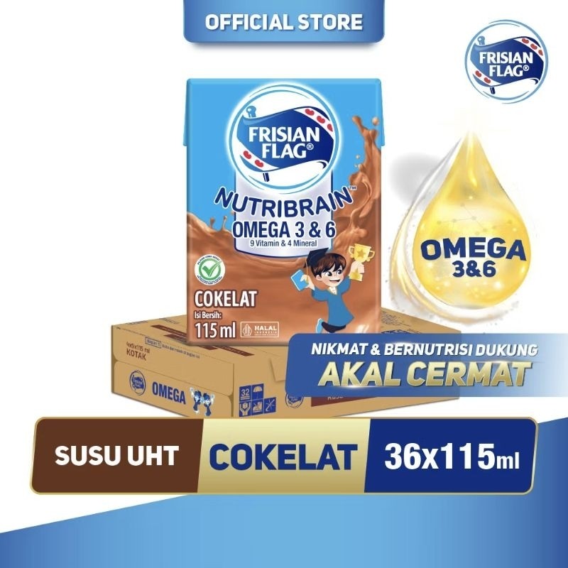 

NEW [1 karton isi 36×110 ml] Frisian Flag Omega Susu UHT Chocolate/Strawberry/Plain