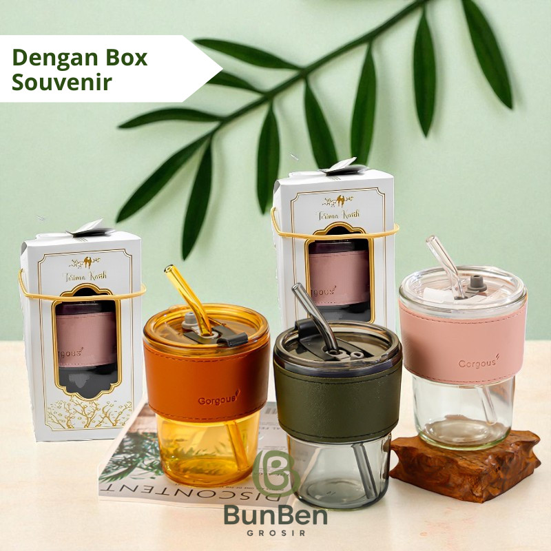Tumbler Gelas Kaca Vintage Aesthetic Bottle Cup Coffee Simple Elegan Water 400ml Free Sedotan Kaca S