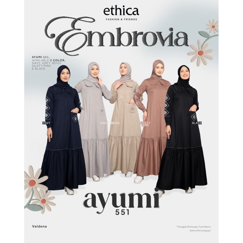 Ethica Gamis Remaja Kekinian Ayumi 551 | Gamis Dewasa Bordir Premium | Gamis Kuliah | Gamis Hangout 