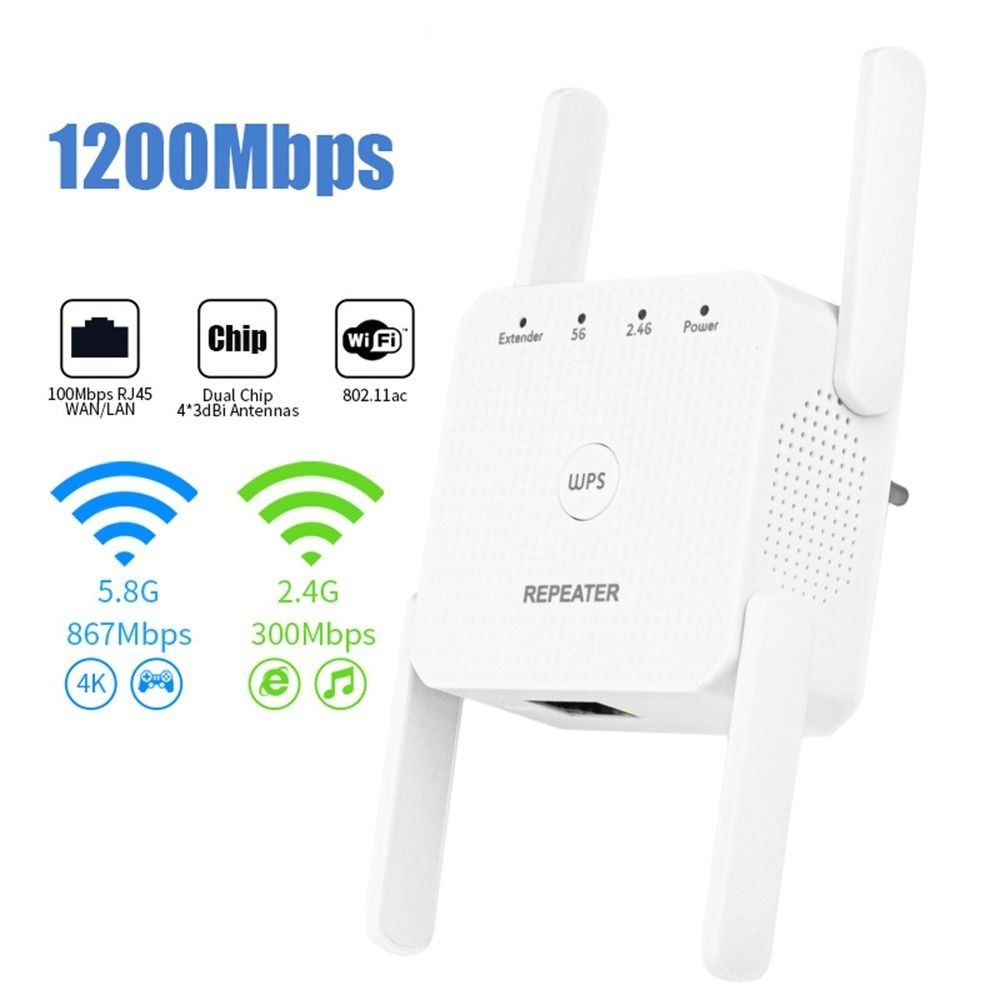 2.4GHz/5GHz WiFi Signal Extender 1200Mbps Extended Up to 200 Meters WiFi Repeater Dual Band Strong S