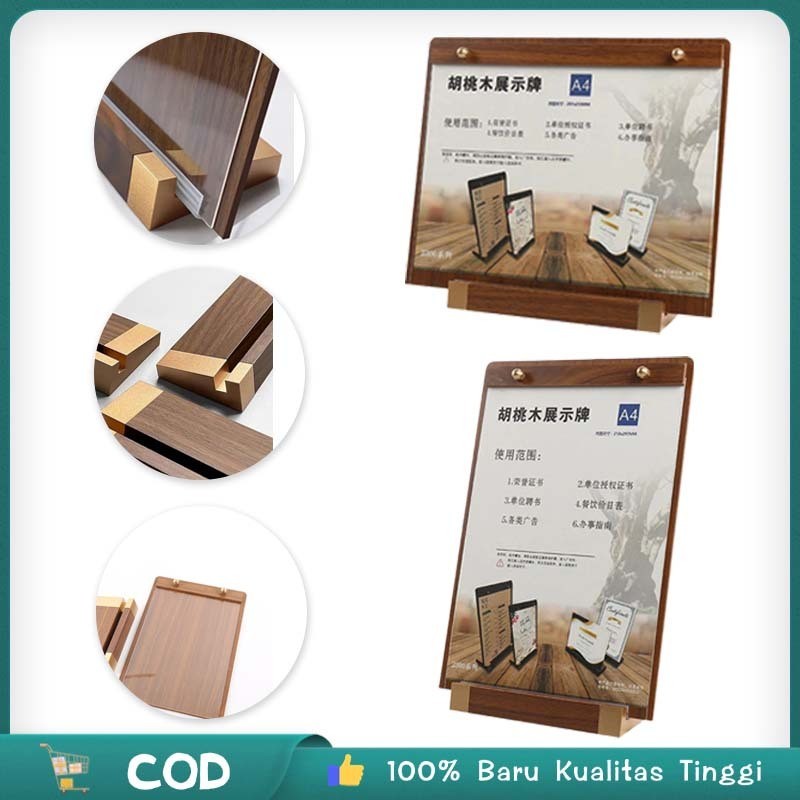 

A4 Stand Menu Kayu Standing Menu Meja Display Menu Wood Sign Holder