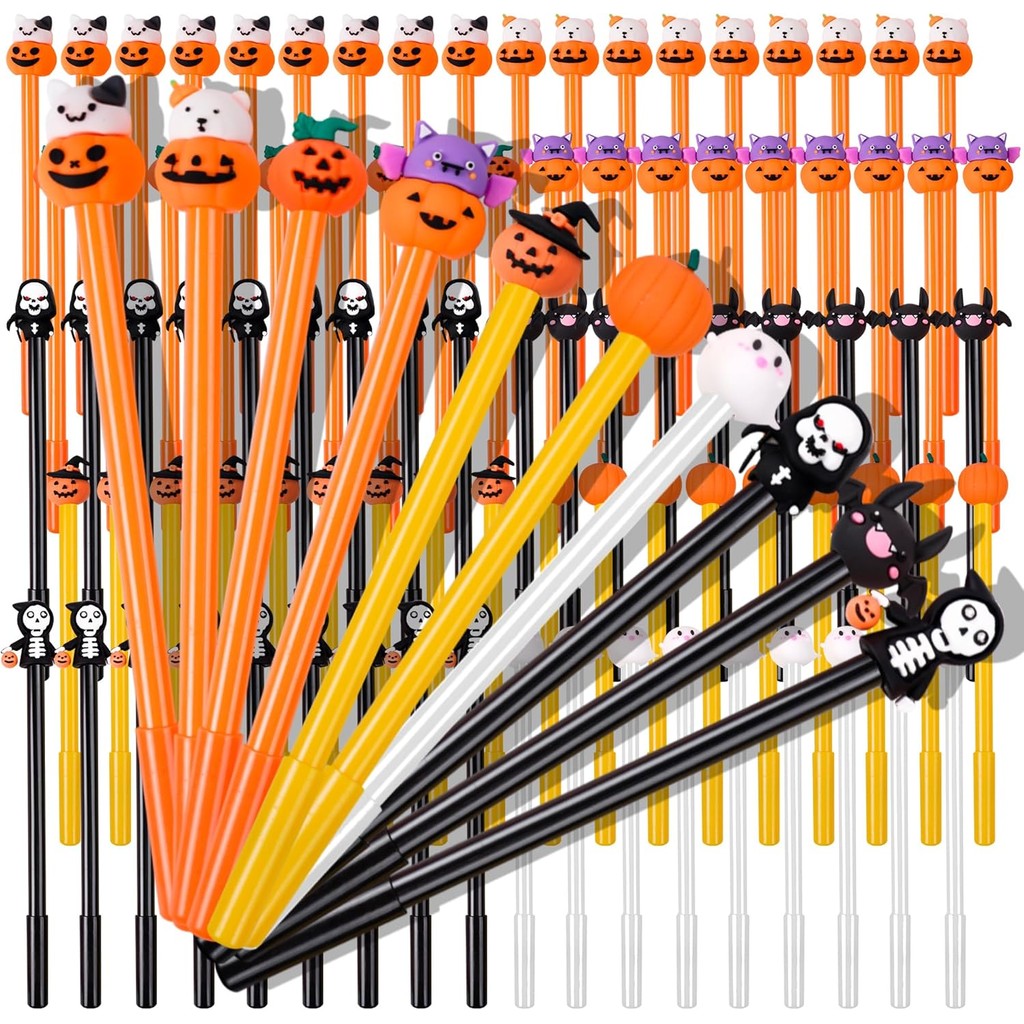 

60 Pcs Halloween Gel Ink Pens Cute Pumpkin Skull Heads Pens Novelty Writing Tools Writing Supplies