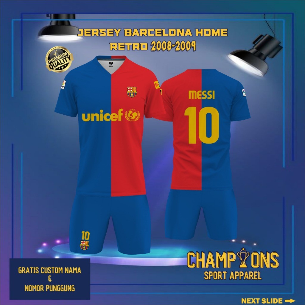 Jersey BARCELONA HOME 2008 - 2009 Jersey Messi Retro Full Printing & Free custom nama & nomor,
