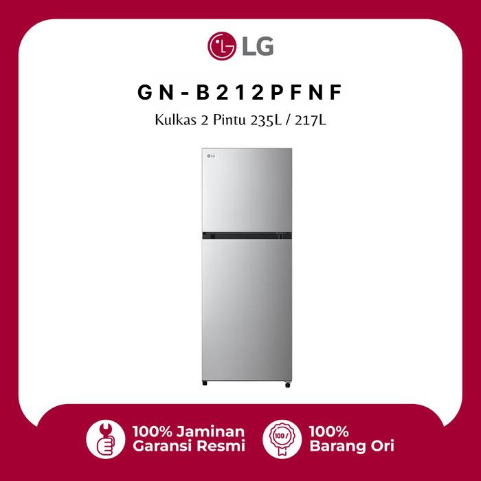LG Kulkas 2 Pintu 217L Inverter Tanpa Bunga Es Silver GN B212PFNF