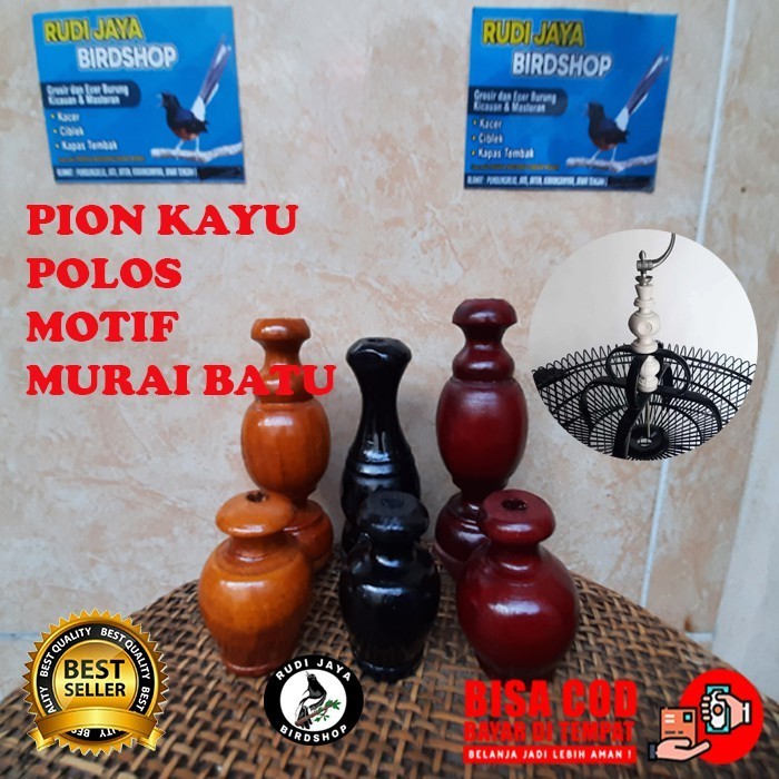 PION MURAI TUMPUK KAYU JATI POLOS DAN WARNA PION MAHKOTA SANGKAR BURUNG MURAI KANDANG ANIS MERAH