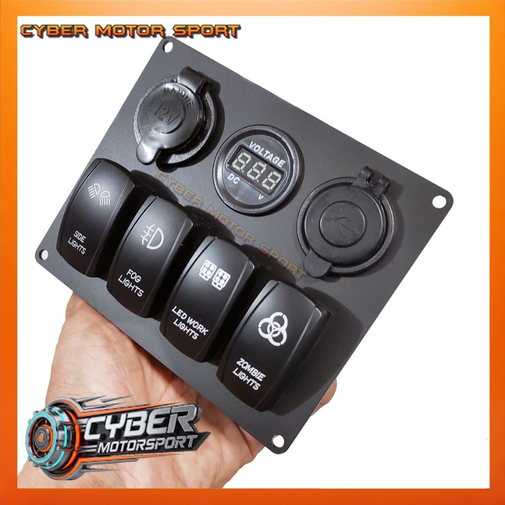 dashboard panel mobil instrument saklar 4 tombol usb charger volt meter dc socket 12 volt 24 volt. S