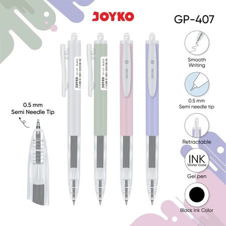 

Gel Pen Joyko Pulpen GP-407 Pena Gel Tip 0.5 mm Retractable Cetek Morandi - SHSNP