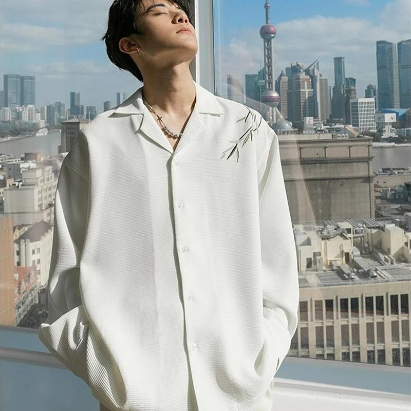 Kemeja Pria Lengan Panjang V neck Kemeja 2023