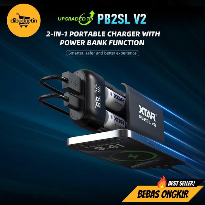 XTAR Charger Baterai 2 Slot 18650 21700 Li-Ion Power Bank LCD Display - PB2SL V2