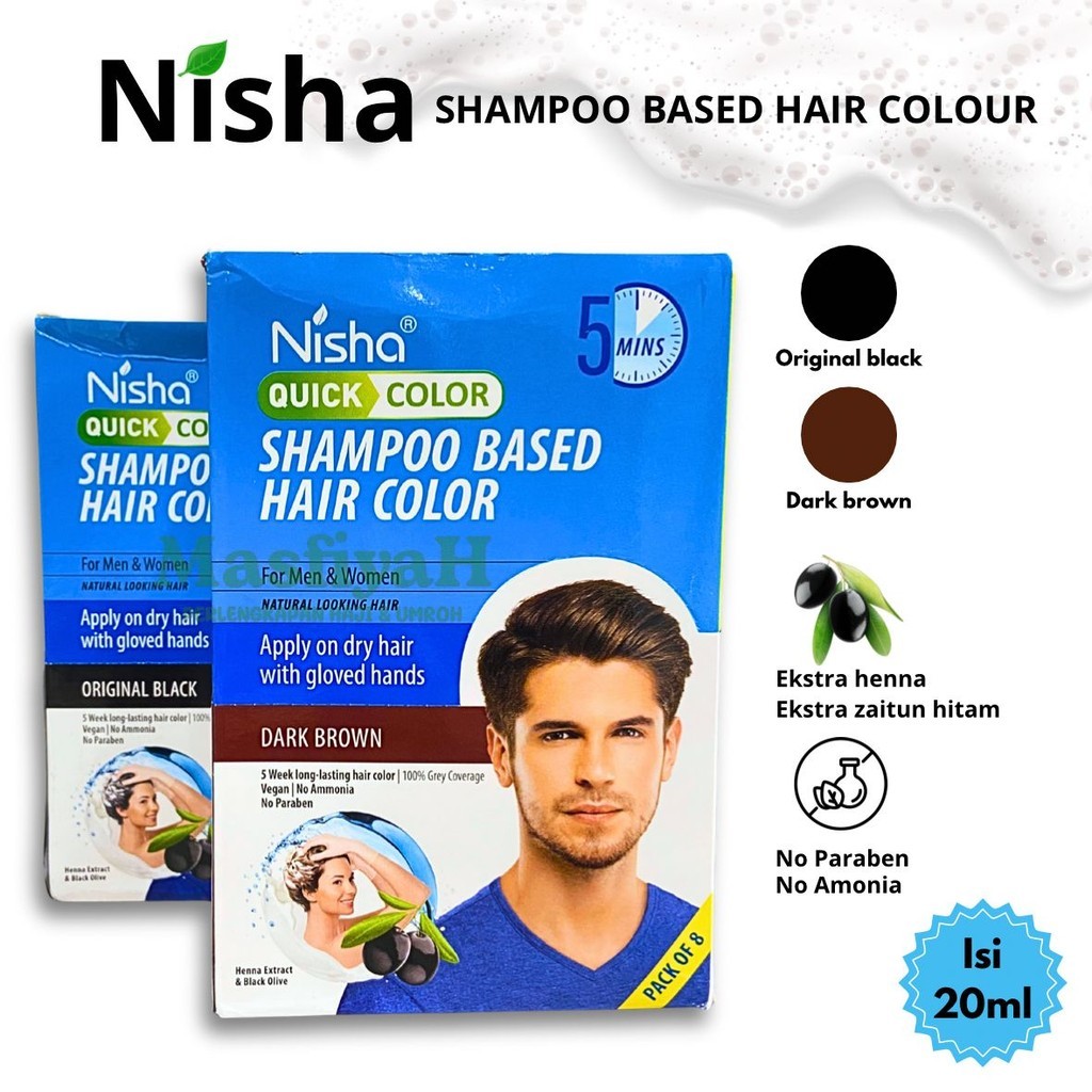 SHAMPOO BASED HAIR COLOR NISHA HAIR COLOUR BLACK DARK BROWN PEWARNA RAMBUT HITAM COKLAT SEMIR RAMBUT