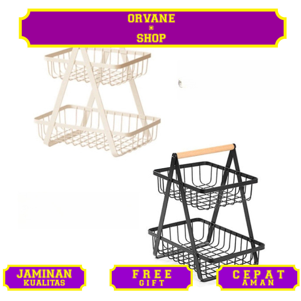 KURO Keranjang Rak Dapur Rak Buah Besi Rak Dapur Besi Kayu Serbaguna Dapur Rak 2 Tingkat Dapur