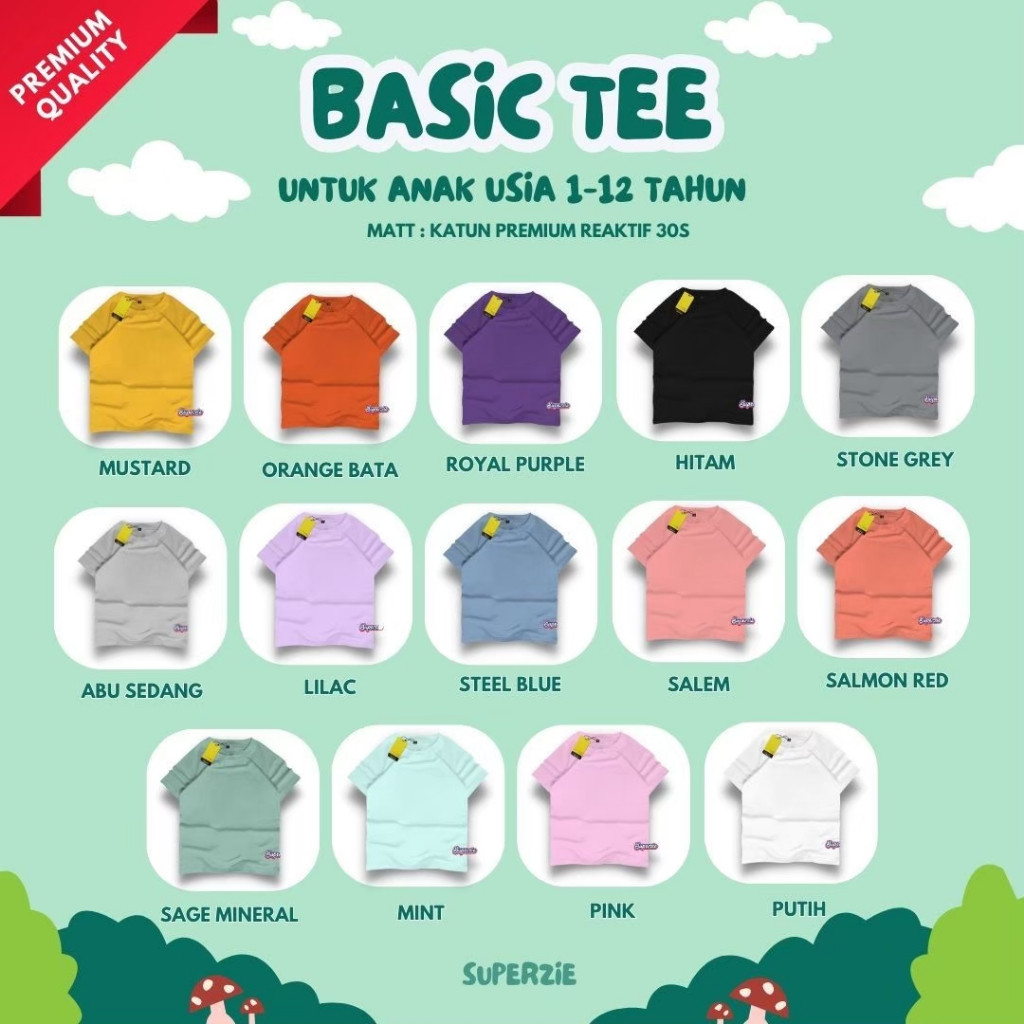 Ooppi - Kaos Anak Polos Laki Laki Perempuan 4-12 Tahun