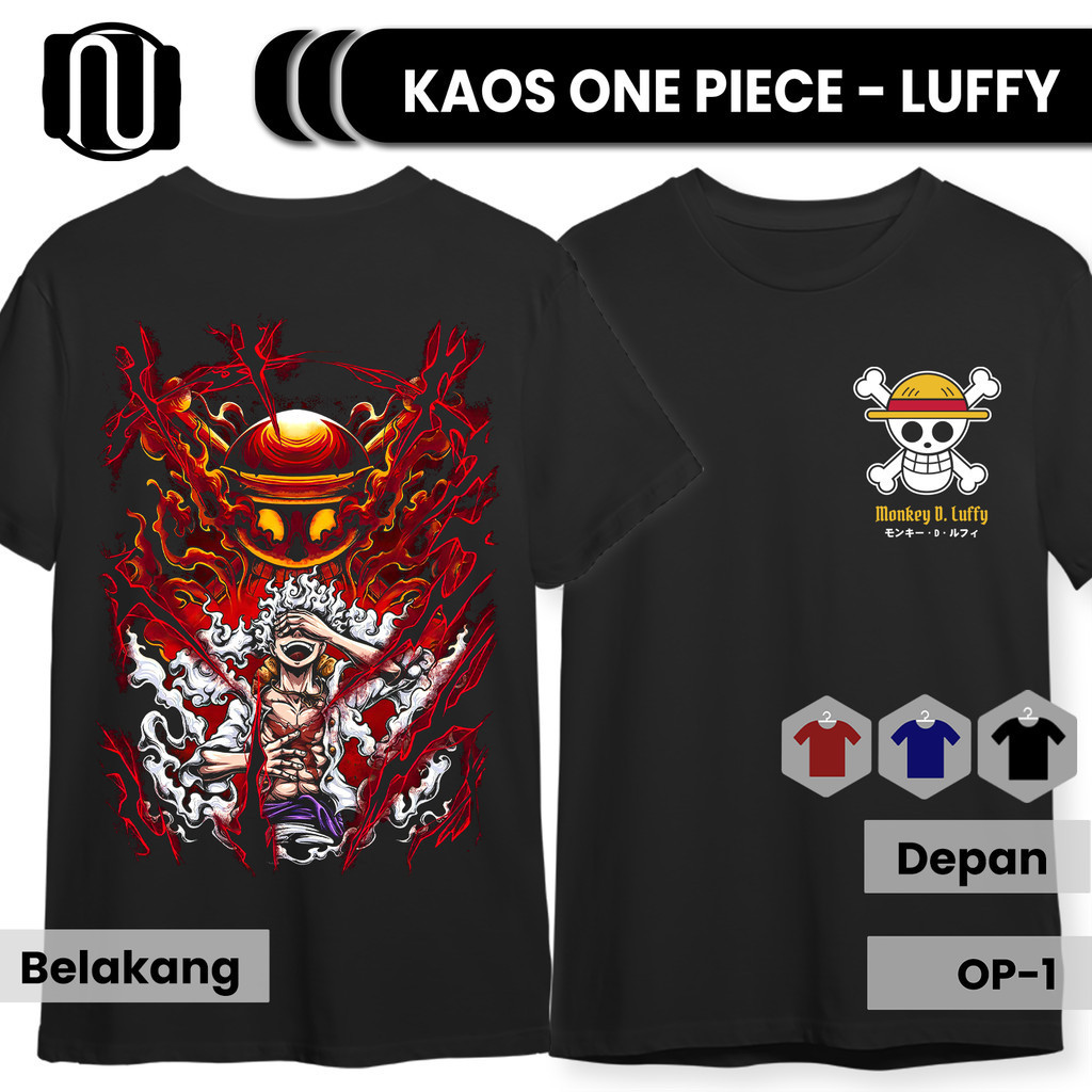 Kaos Anime One Piece LUFFY GEAR 5 Lengan Pendek TShirt Baju Bajak Laut Topi Jerami