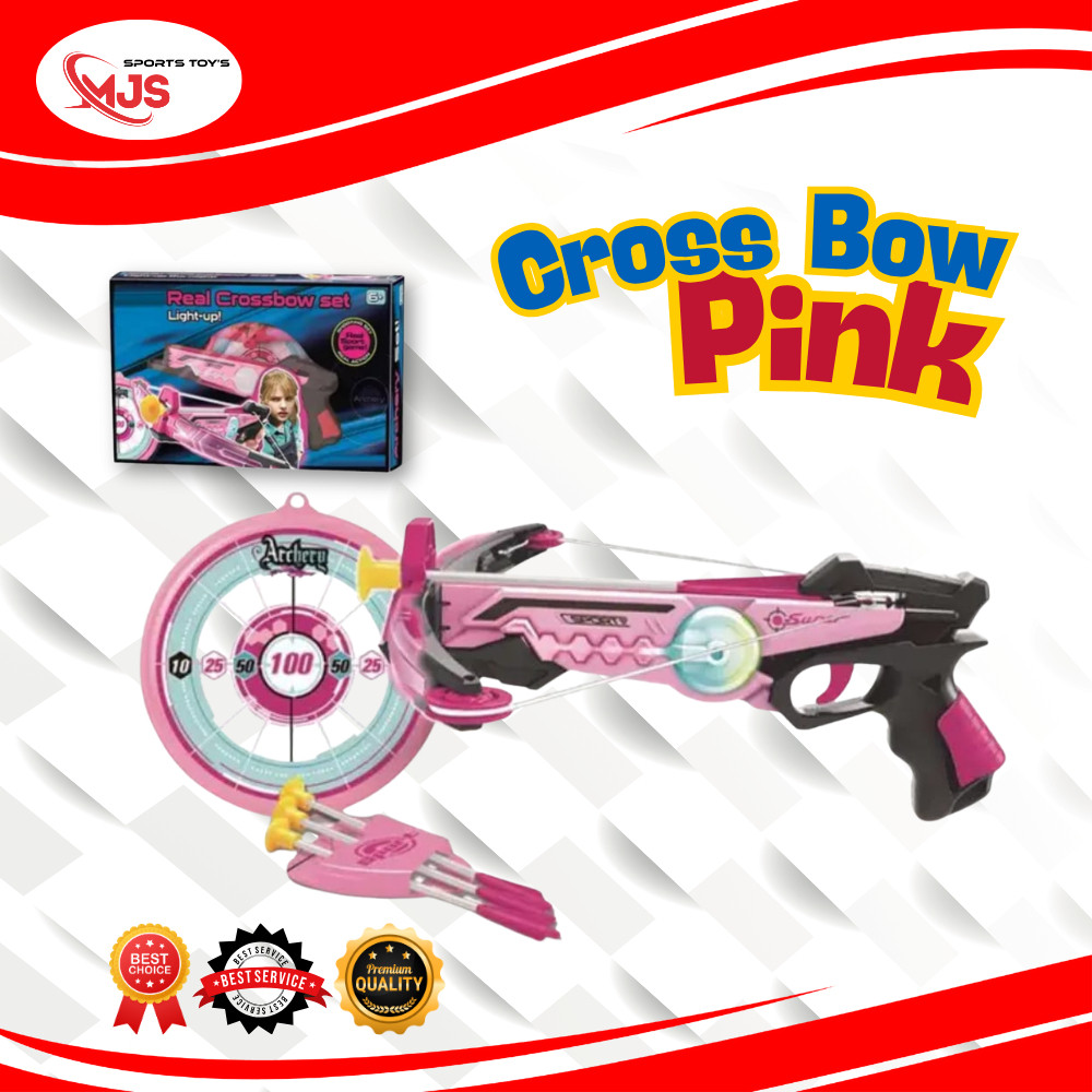 Cross Bow Set Light Up Pink - Mainan Busur dengan Lampu LED & Sinar Inframerah - Sport Series - Berk