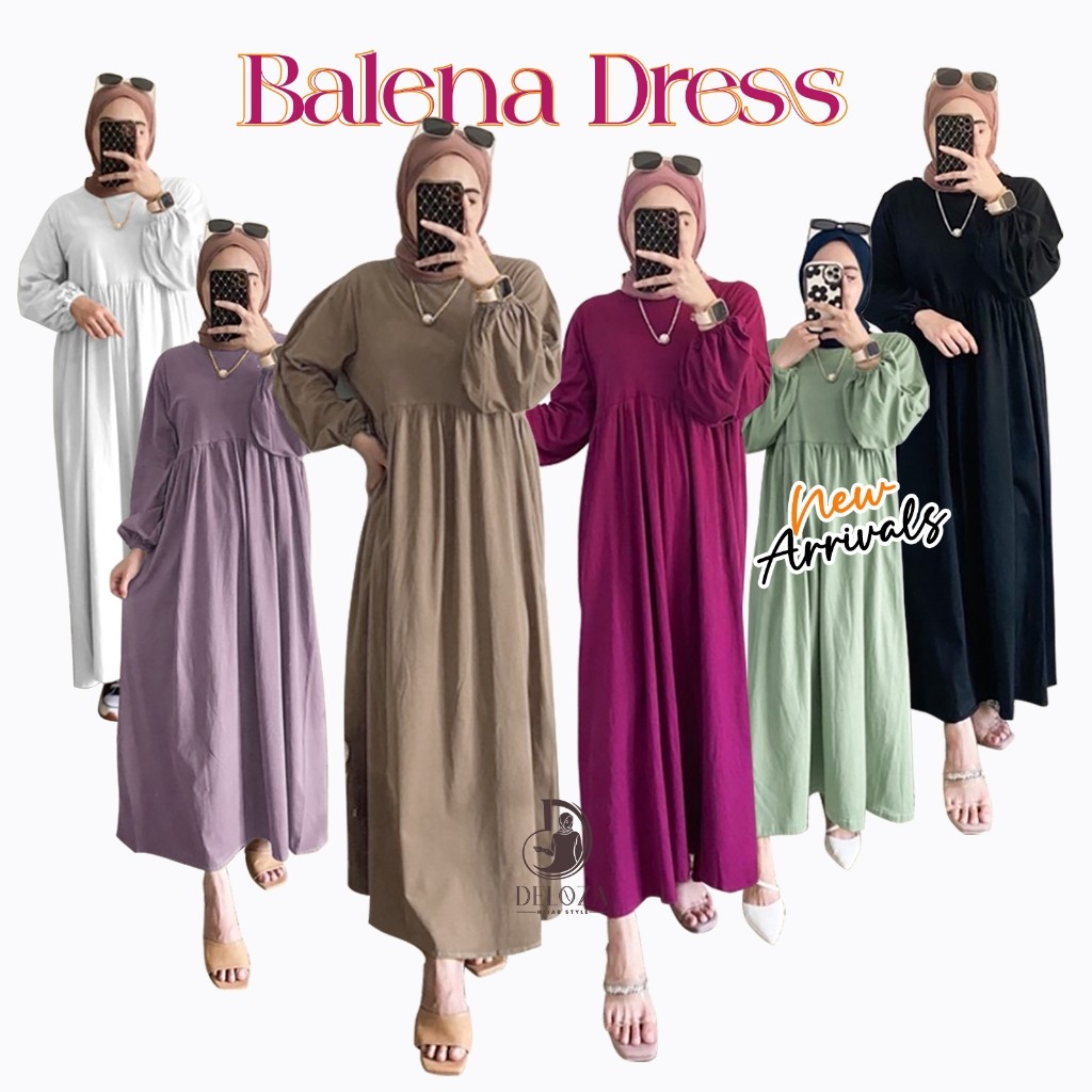 TERMURAH Balena Midi Dress Tunik Kaos Katun Polos Kekinian - Dress Cotton Combed By Deloza vsd-3