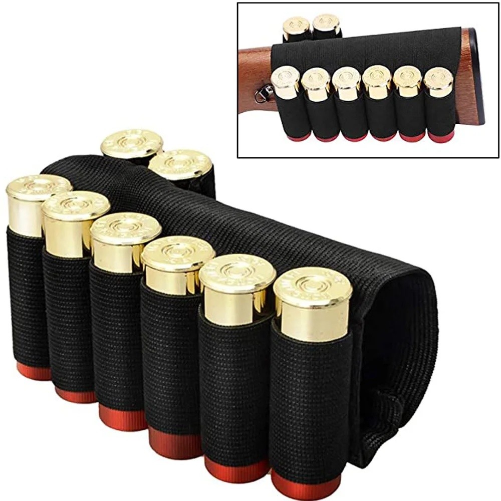 Tactical Buttstock 8 Rounds Shotgun Shell Holder Bandolier 12/20 Gauge Ammo Carrier Airsoft Rifle Hu