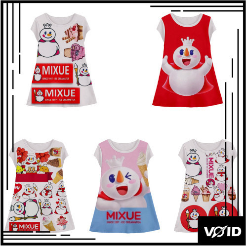 Tunik Tema Mixue Dress Animasi 3d Lucu Mascot Mixue Baju Anak Perempuan Usia 1-12 Tahun - Void_Cloth