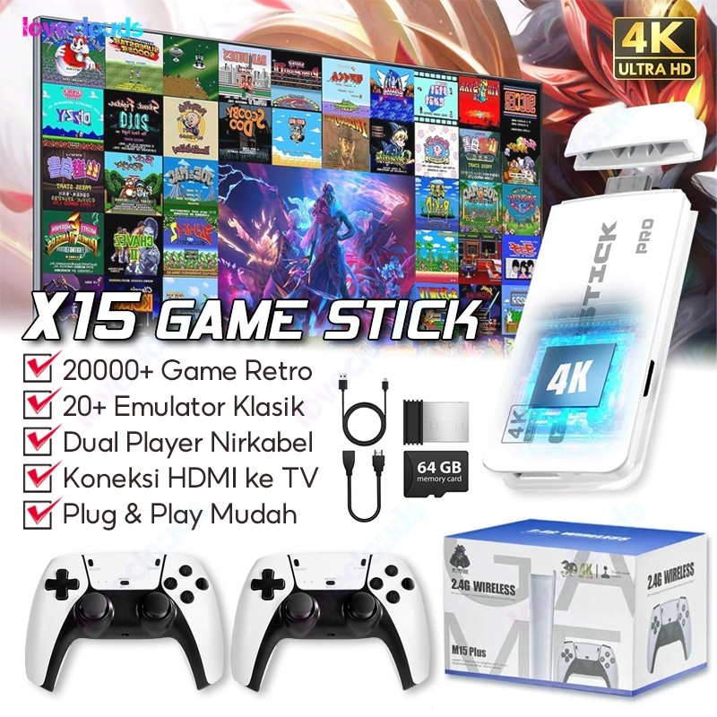 M15 Game Stick Wireless 4K/Gaming Console Retro 20K+ Games PSP Video Games HDMI TV Gaming 2P Gamepad