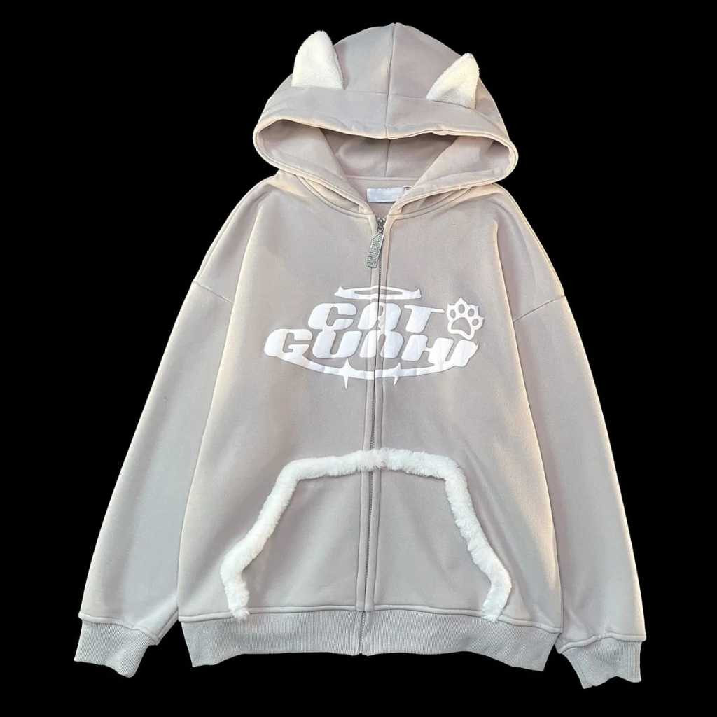 Jaket Hoodie Zipper Oversize Wanita Cat | Variasi Telinga