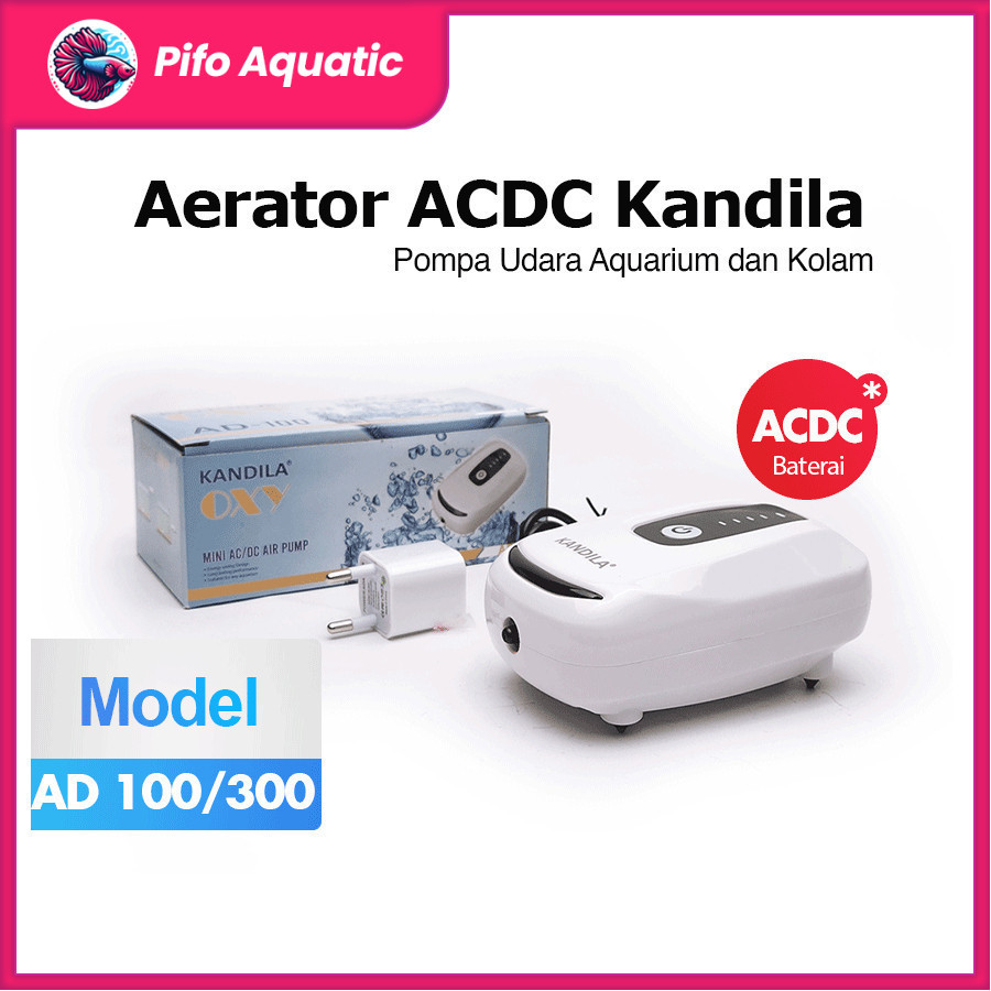Aerator Aquarium ACDC Kandila OXY AD 100 AD 300 Pompa Udara Aquarium Kolam Portable Baterai Cas Pifo