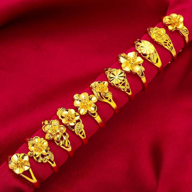 Cincin emas pasir Vietnam, elektroplating wanita 24K perlengkapan pernikahan perhiasan emas imitasi,