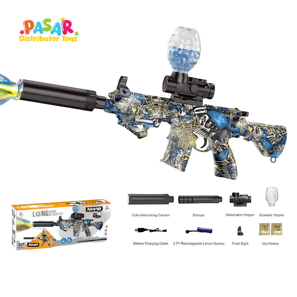 Mainan Anak D-6650/WH82-4 M416 GEL BLASTER Mainan Tembakan Bal Elektrik M416 Lampu Aksesoris Lengkap