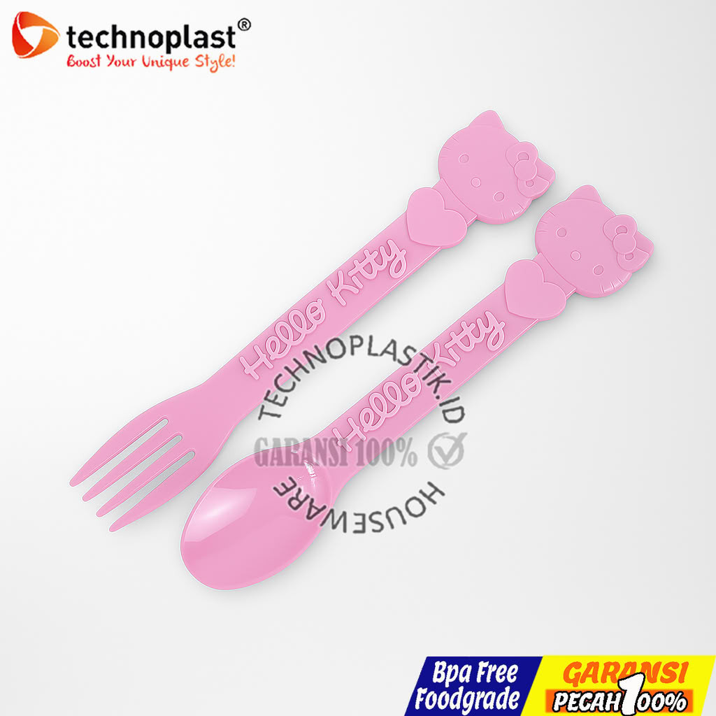 TECHNOPLAST Hello Kitty Set Alat Makan Anak Food Grade – 6 Sendok Garpu + 2 Centong