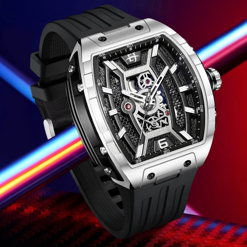 Jam tangan  Evans Jayden Jam Tangan Pria 9610 Rubber Automatic Safir Chrono 5ATM [SALE]
