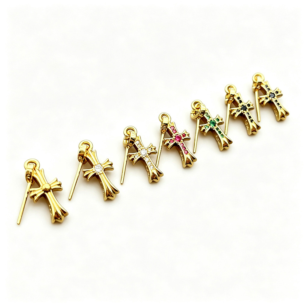 Anting Salib Berlian Emas Anting Pria dan Wanita Penuh Berlian Niche
