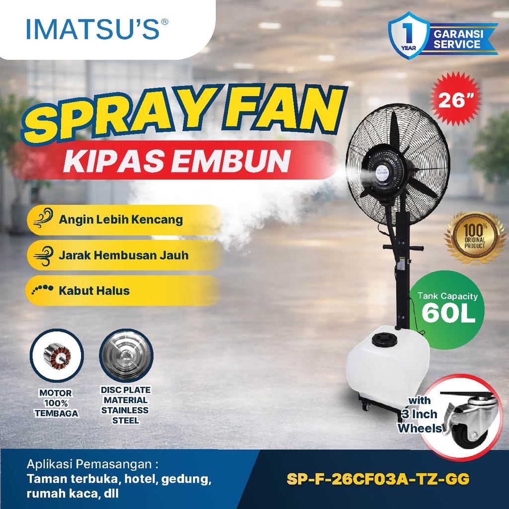 Kipas Angin Embun Air 26 Inch - 60 L / Spray Fan Imatsu's Kipas Semprot Air Kipas Mist Misty Fan