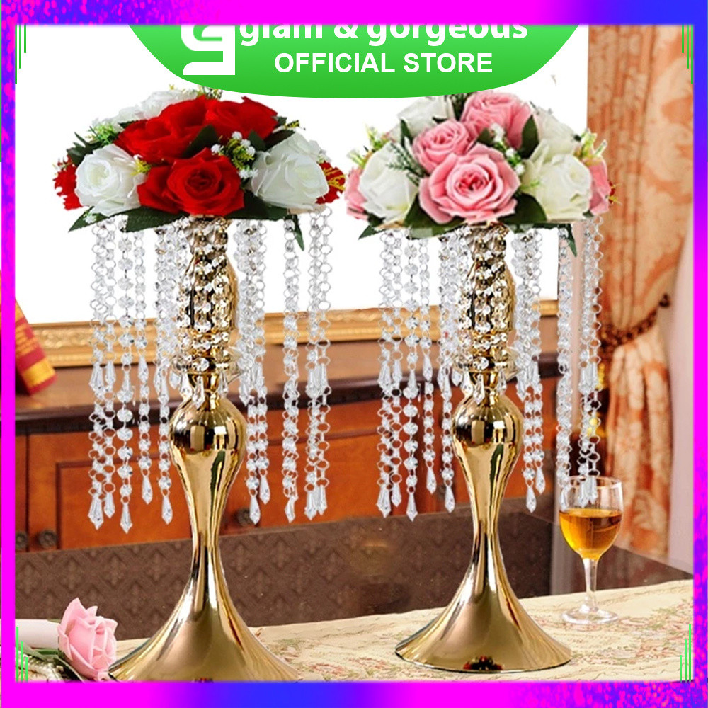 TERMURAH Vas Bunga Hiasan Dekorasi Mewah Pajangan Lemari Kaca Luxurious Wedding Vase Tetesan Kristal
