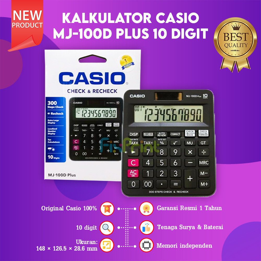 FixPrint Kalkulator Desktop Casio MJ-100D Plus 10 Digit Check Correct Original