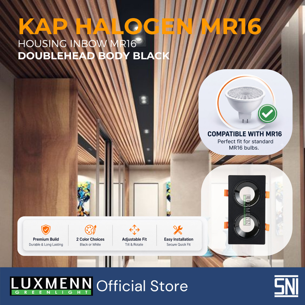 Luxmenn Fitting Housing Lampu MR16 Adjustable Double Head Hitam Lampu Tanam Plafon Frame Downlight