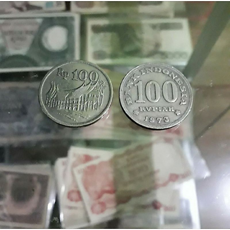 coin 100 rupiah rumah gadang 1973