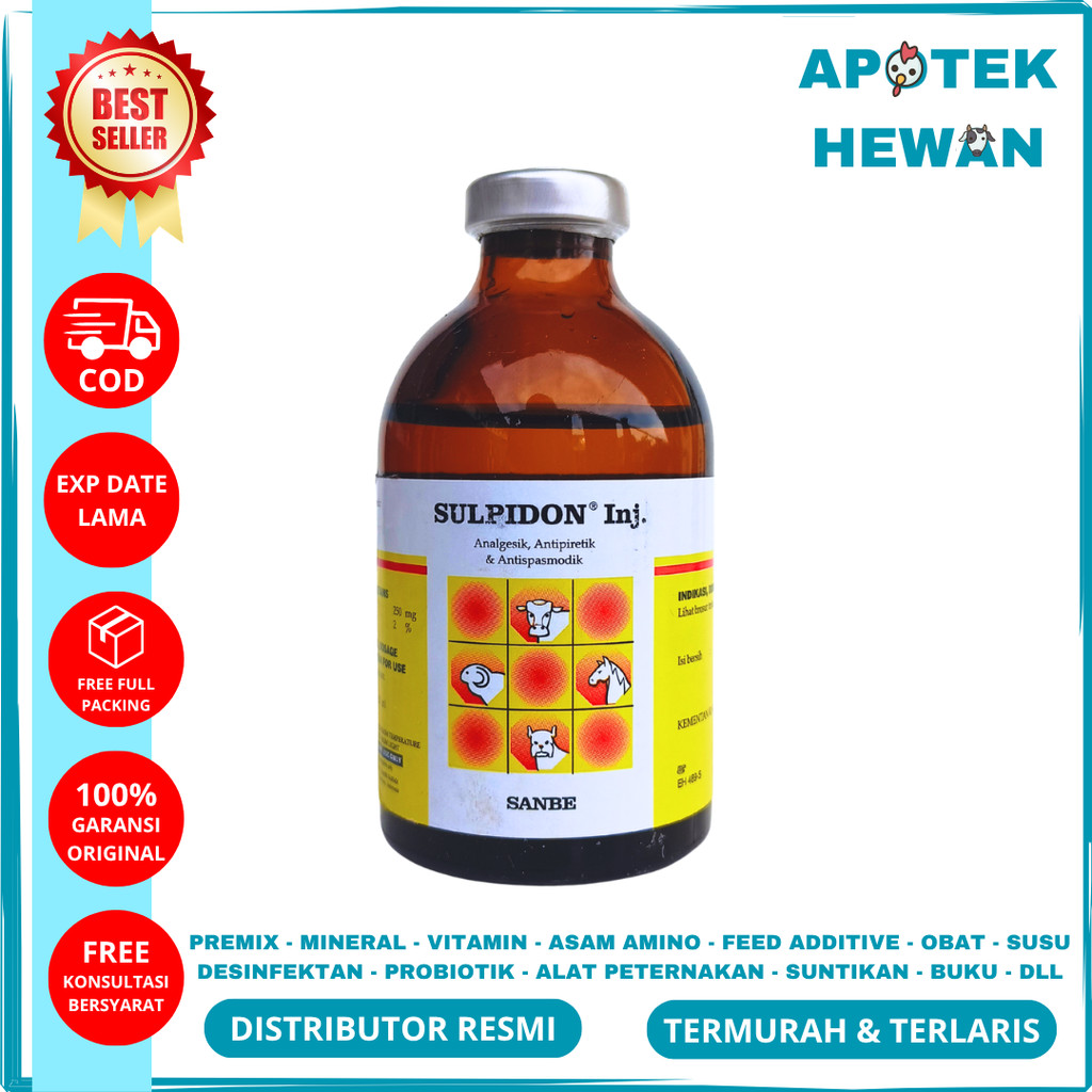 SULPIDON Injeksi 50mL - Obat Nyeri Analgesik Demam Antipiretik & Kejang Otot Antispasmodik Sapi Kamb
