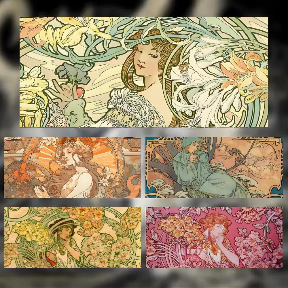Retro Beautiful Art A-Alphonse Mucha Mouse Pad Large Thick Desk Pad Stitched Edges Gaming Mouse Mat 