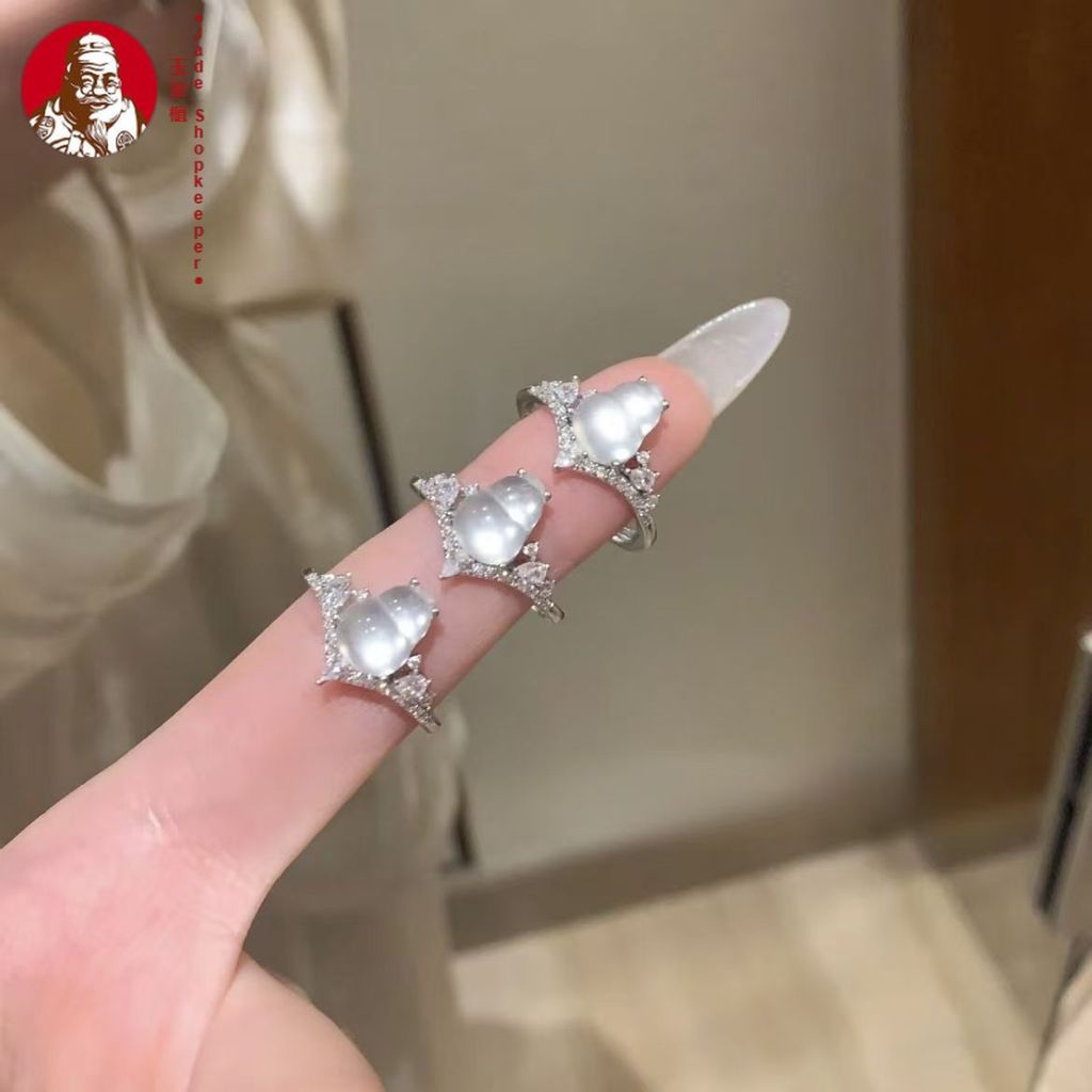 Cincin labu giok busa air s925 cincin giok labu bertatahkan perak murni