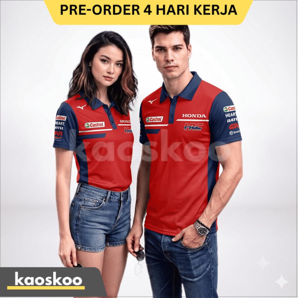 Kaos Jersey MotoGP Honda Castrol HRC Polo Kerah Kancing