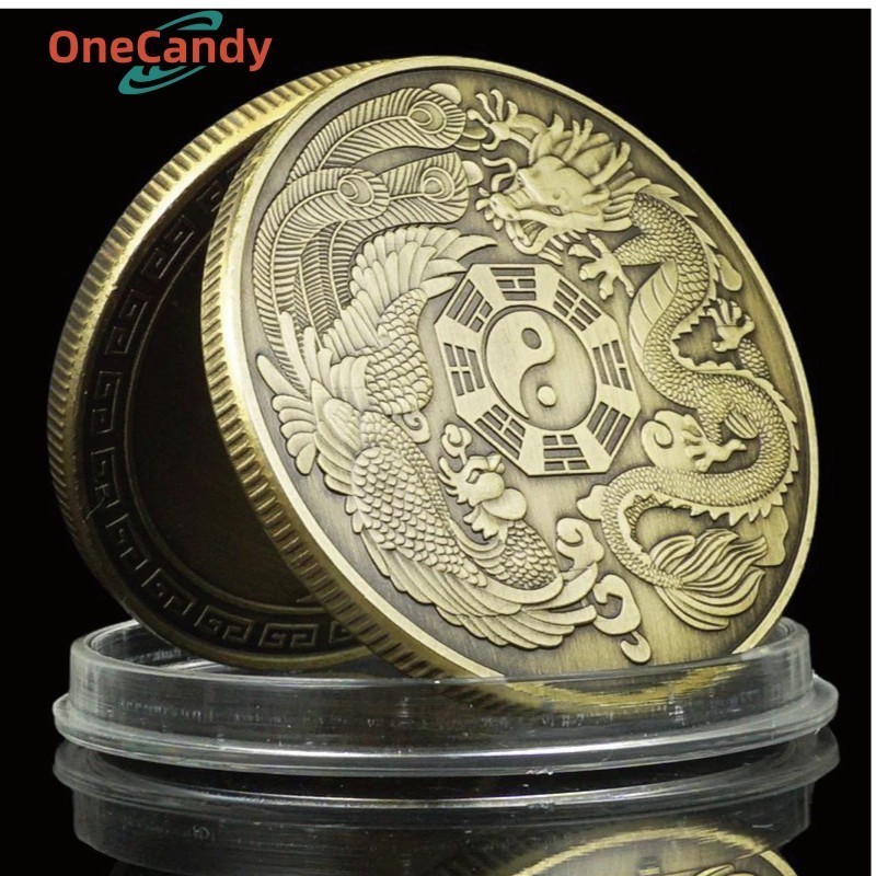 Koin Naga Phoenix Feng Shui Koin Kuno China Untuk Kemakmuran Lucky Coin Tai Chi Koin Pembawa Keberun