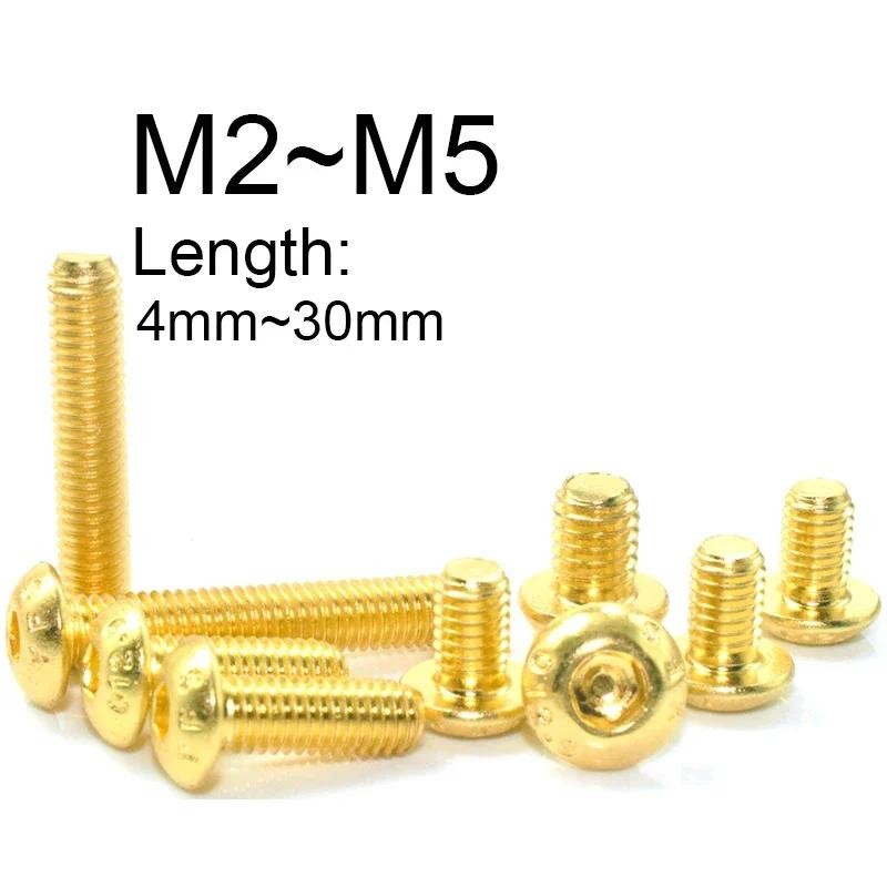 10Pcs Plating Titanium Gold Allen Hexagon Screws M2 M2.5 M3 M4 M5 Button Head Hex Socket Screw Round