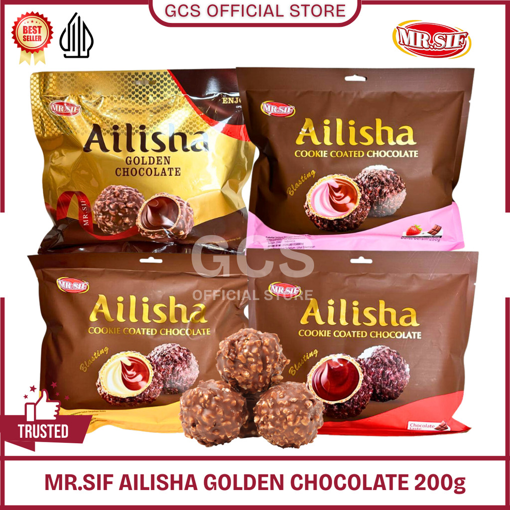 

MR.SIF Ailisha Golden Chocolate 200g Cookie Coated Chocolate Coklat Ball Aneka Rasa