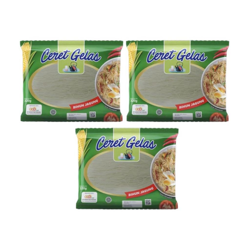 

Ceret Gelas Paket 3 Pcs Bihun Jagung Ceret Gelas 320GR