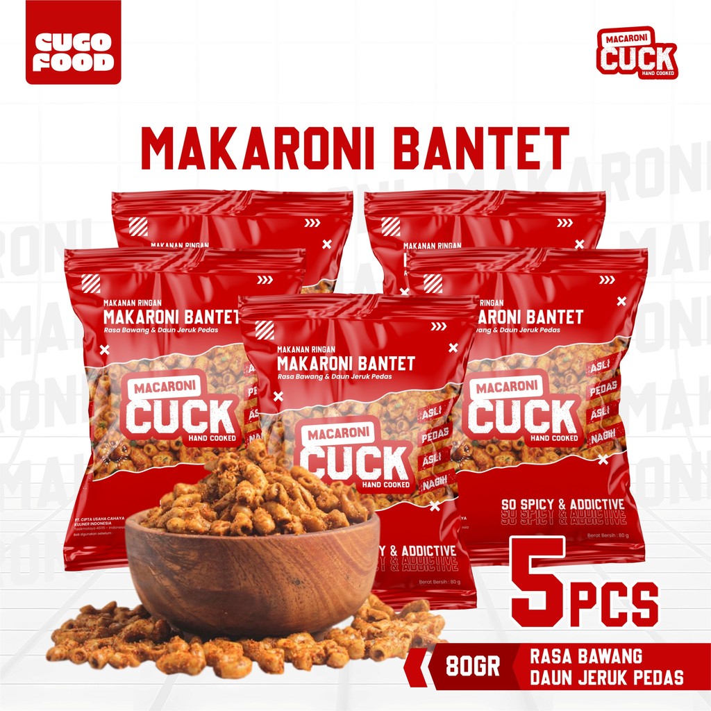 Makaroni Bantet Tasikmalaya Daun Jeruk Pedas 80 gr x 5 pcs Cemilan Macaroni Cuck Halal BPOM